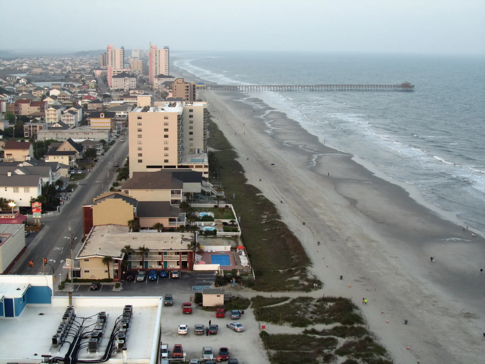 North Myrtle Beach coastline with Cherry Grove Pier extending into the Atlantic